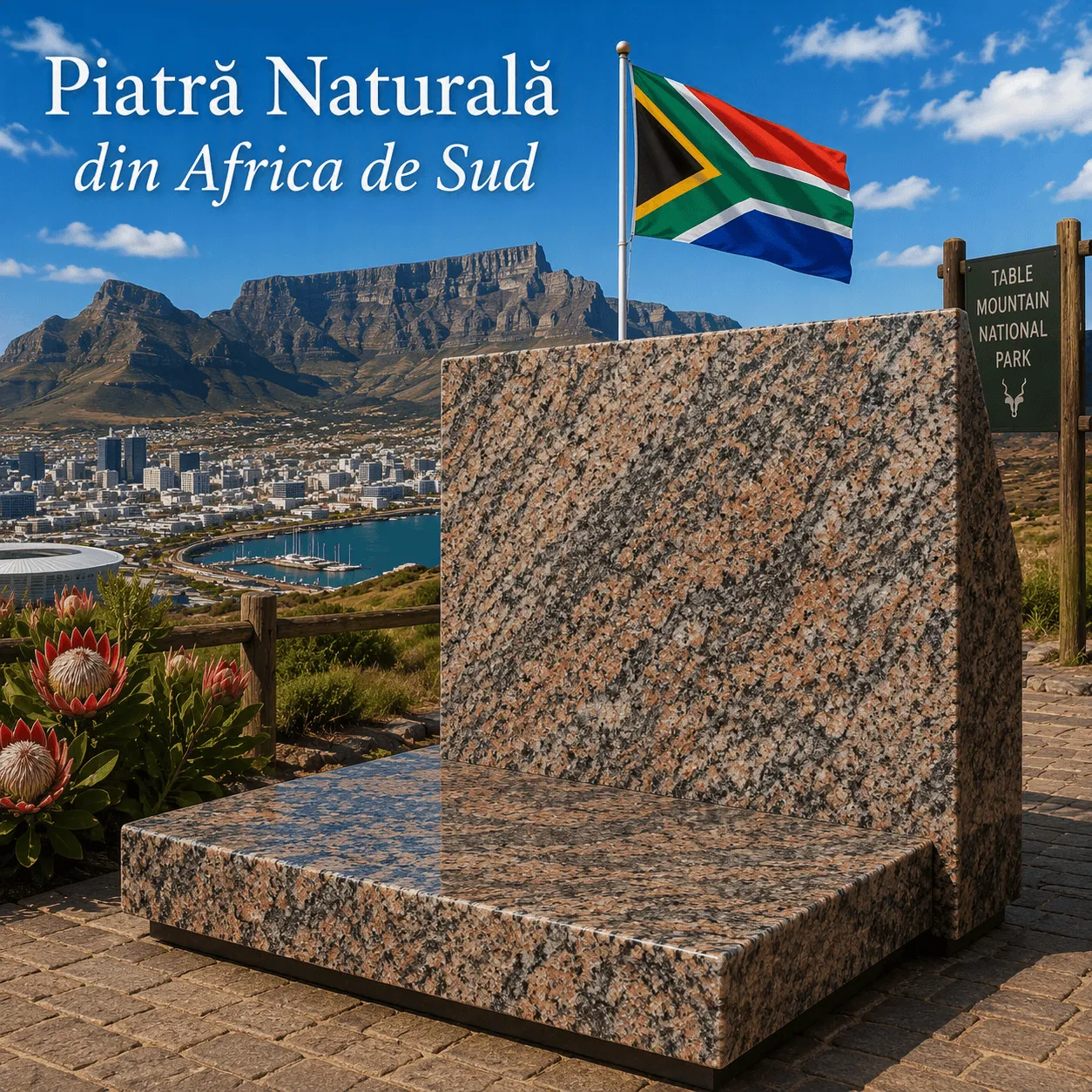 Piatră naturală din Africa de Sud Juparana Africa, granit cu nuanțe calde de bej, maro și gri, evidențiat prin modelul său natural spectaculos.