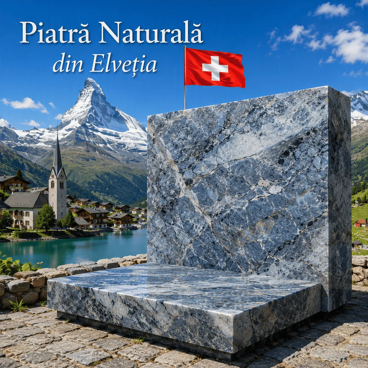 Piatră naturală din Elveția Macchiavecchia Blue, marmură cu nuanțe de albastru, gri și auriu, evidențiată prin venaturi spectaculoase și aspect exclusivist.