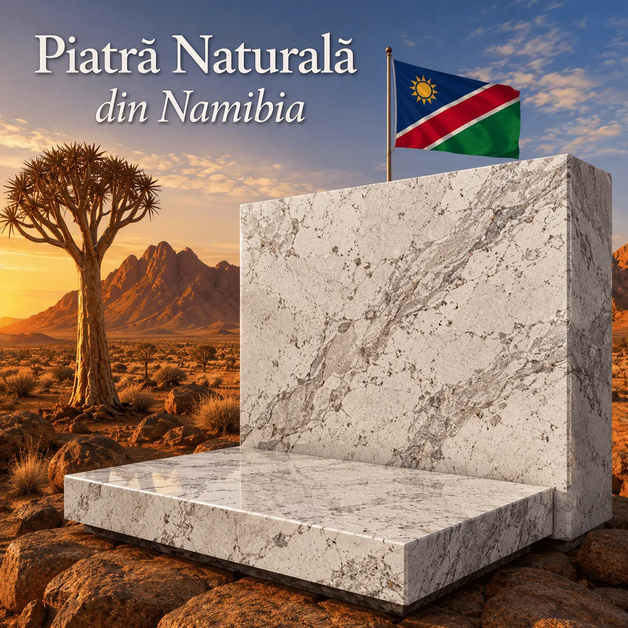 Piatră naturală din Namibia, granit premium cu textură naturală distinctă și nuanțe elegante, potrivit pentru amenajări interioare și exterioare.