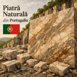 Piatră naturală din Portugalia – granit portughez gri‑bej cu vene fine, fotografiat în carieră.