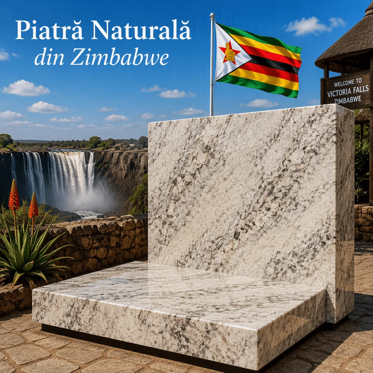 Piatră naturală din Zimbabwe Zambezia White, granit alb cu granulație naturală și aspect elegant, ideal pentru amenajări moderne și proiecte premium.